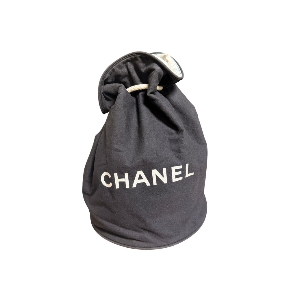 Chanel‎ Beaute VIP Gift Black Canvas Drawstring Bucket Bag Rope Strap